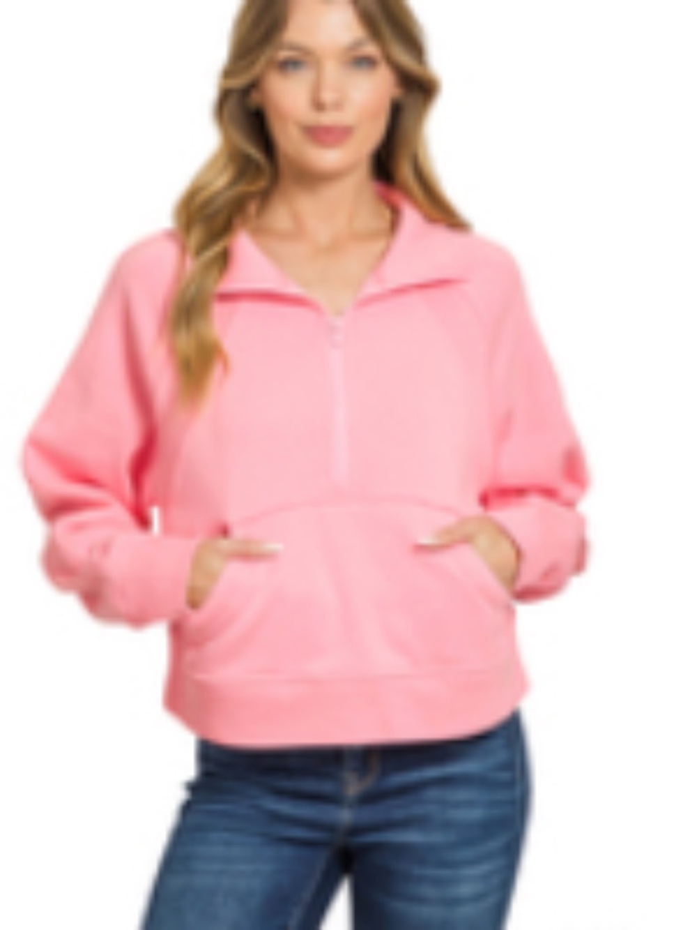 #1222 Zenana Half Zip Fleece Sweatshirt with kangaroo Pocket